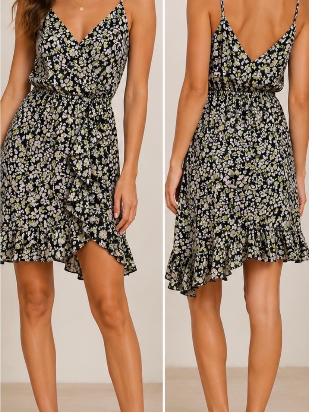 BCBGGeneration Floral Faux Wrap Ruffle Dress – Size Small